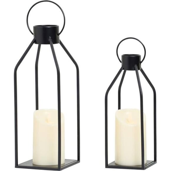 Modern Farmhouse Lantern Decor- Black Metal Candle Lanterns for Christmas - Picture 1 of 7